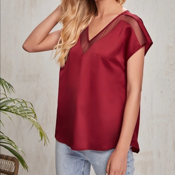 Boho blue batwing sleeve mesh insert blouse - Picture 7 of 15